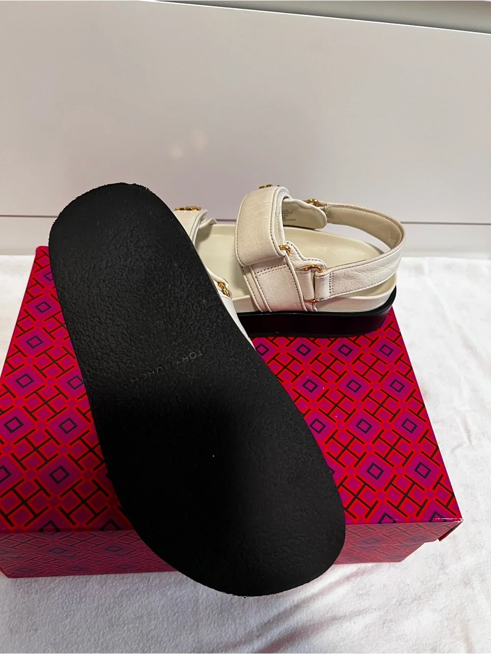 Tory Burch Beige Platform Sport Sandals with Gold Logo size 5.5